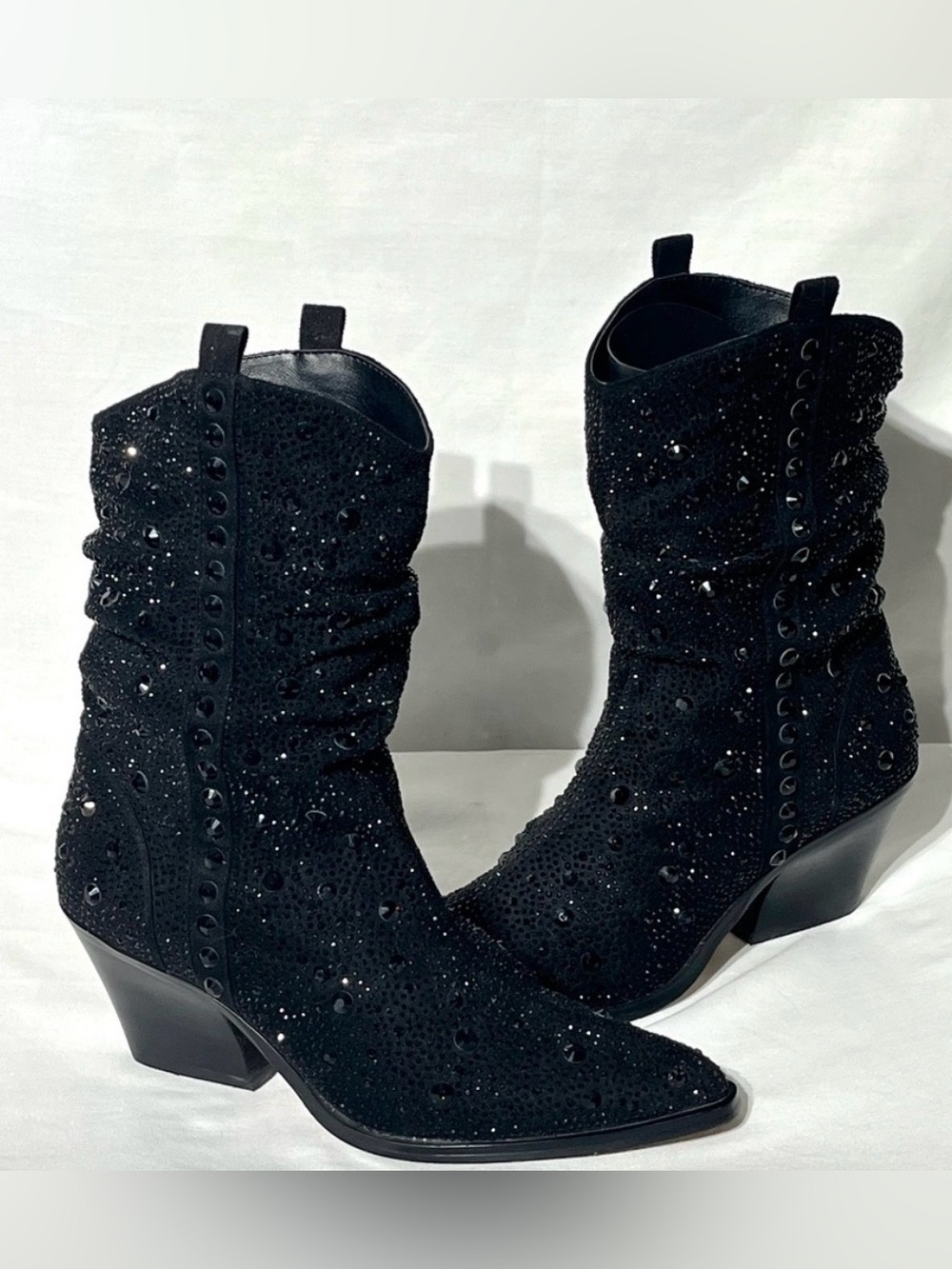 Rhinestones Jessica Simpson Zellya Western Cowboy Boots Studded Sparkle Slouch